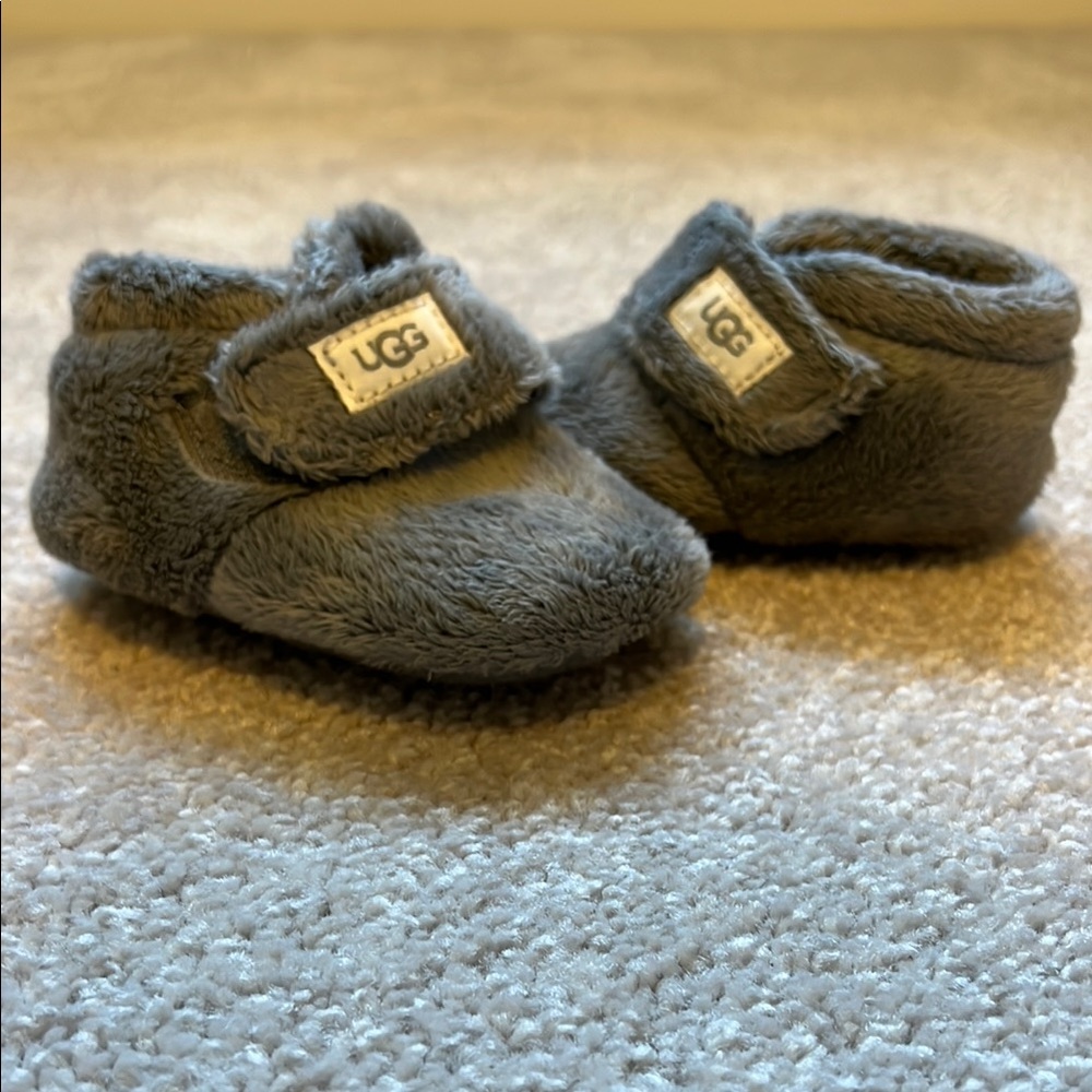 UGG Gray Baby Walker Booties with Soft Fuzzy Material